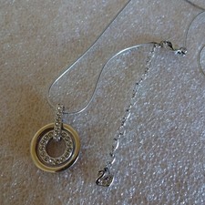 Swarovski Silver Tone Double Circle Pendant Necklace Swan Logo Charm