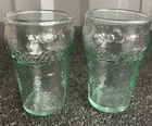 2 Vintage COCA COLA Miniature Drinking  Shot Glass Green Tint 3" Tall, 2.5 oz.