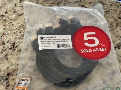 Monoprice Ultra Slim High Speed HDMI Cable 3ft Black HDR 5-Pack