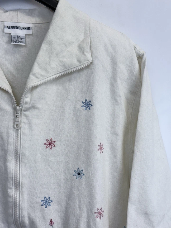 Chaqueta Ligera Vintage Alfred Dunner Talla 20 Crema Bordada Cremallera Foto 3 de 4