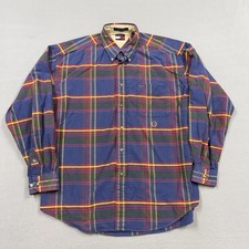 Tommy Hilfiger Shirt Mens XL Blue Plaid Long Sleeve Button Down Cotton Casual