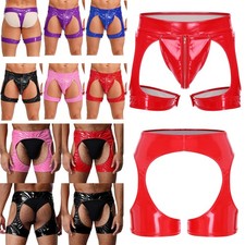 US Mens Wet Look Faux Leather Bikini Briefs Underwear G-string Panties Hot Pants