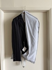Brunello Cucinelli Navy/White Pinstripe Two-Button Blazer 50 Linen Silk