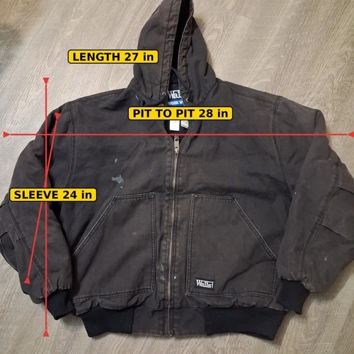 Walls Hooded Work Jacket Full Zip Black Thrashed Distressed Sun Faded XL image 2
