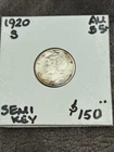 AU+ 1920-S Mercury Dime, nice mint luster with peripheral toning .