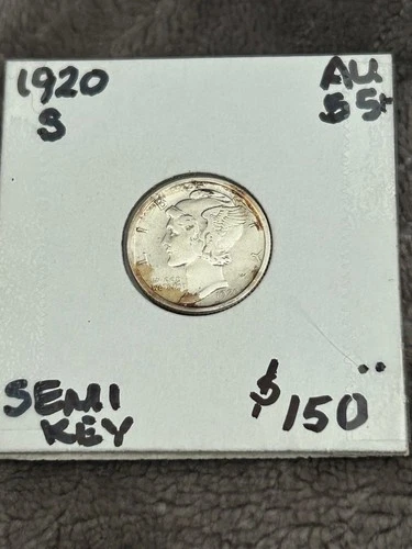 AU+ 1920-S Mercury Dime, nice mint luster with peripheral toning .