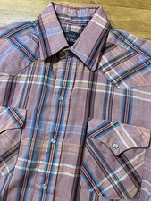 VTG Panhandle Slim Shirt Mens 16-34 Plaid Pearl Snap USA Western Cowboy