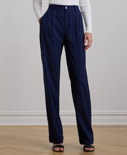245 NWT Lauren Ralph Lauren Womens Pinstripe Wool-Blend Twill Pant Navy Blue 10
