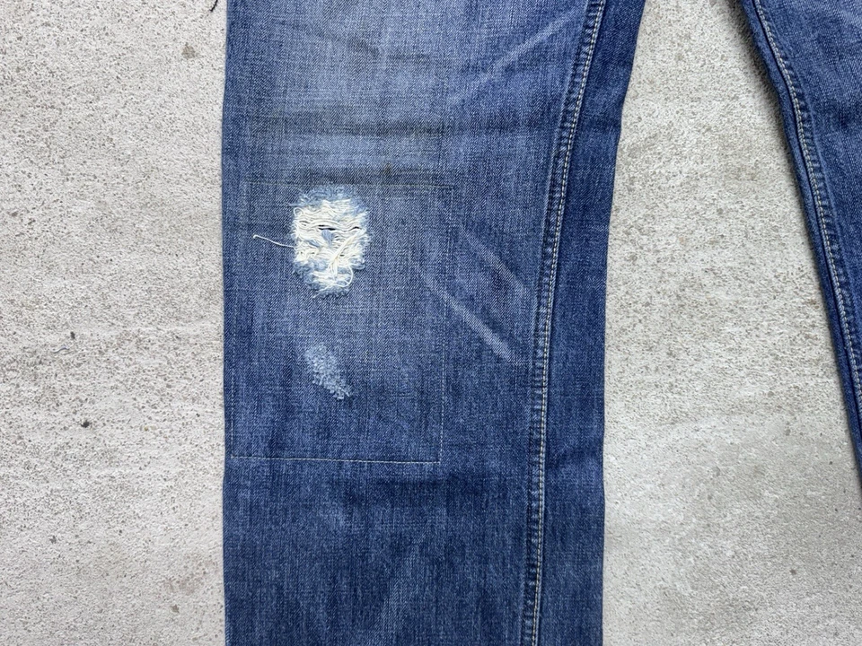 American Eagle Jeans Men’s 32x29 Distressed Blue Low Loose Wide Denim Patch VTG - Image 2 of 4