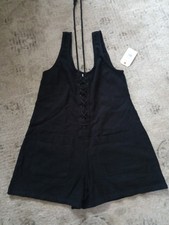 Billabong Women s Medium Black Lace Up Front Romper With Front Back Pockets