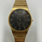 Vintage Seiko Watch Men Gold Tone Black Dial Round 32MM New Battery 8.5"