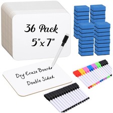 36 Sets Small Whiteboard Dry Erase Boards 5" x7'' Mini Double Sided Dry Erase...