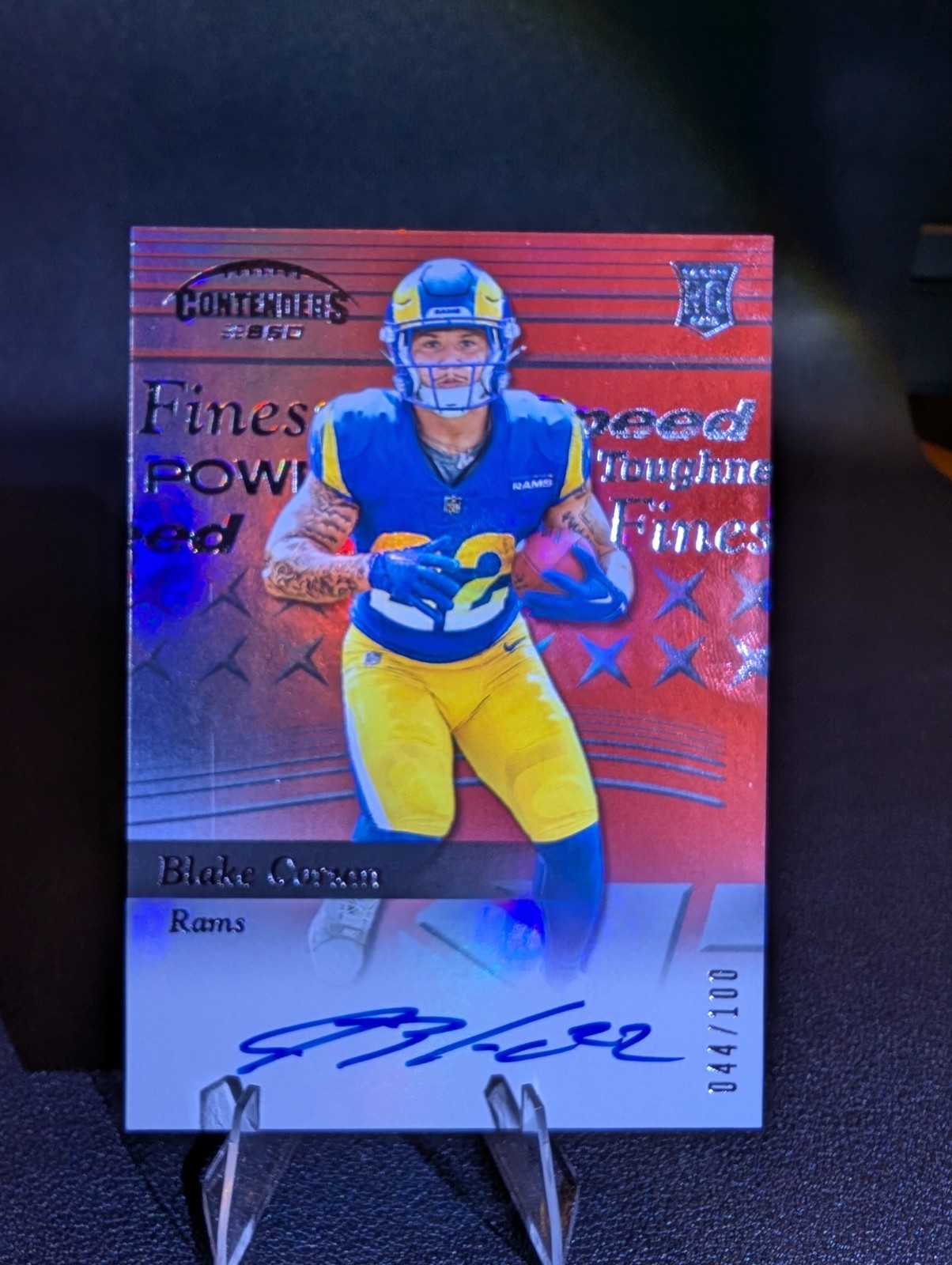 Blake Corum 2024 Contenders 1999 SSP Speed Red Rookie Auto /100 Rams