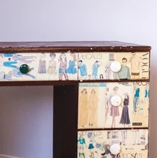 1940/70s Vintage Sewing Table Desk w/Drawers Decoupaged  Vintage Sewing Patterns