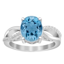Solitaire Oval Swiss Blue Topaz 925 Sterling Silver Split Shank Women Ring