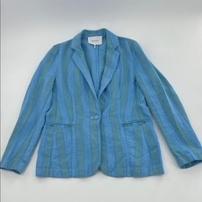 Frame Denim Striped Linen Teal Blue Single-Button Blazer dopamine office 4