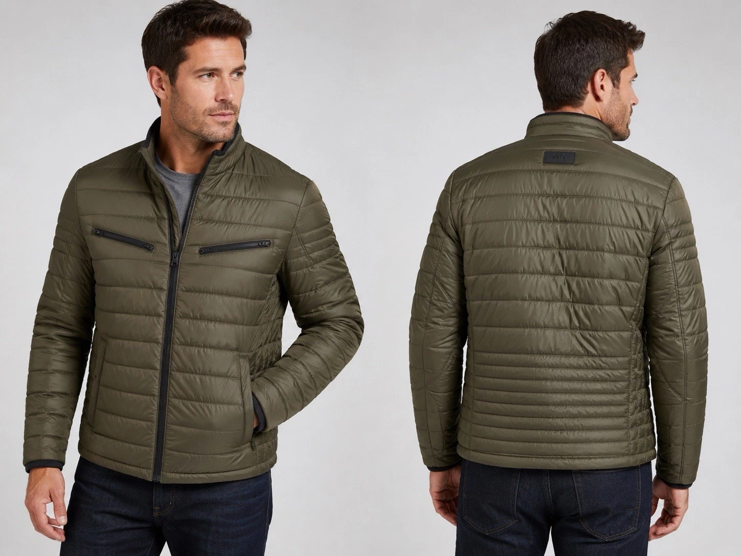 Andrew Marc A11 Olive Quilted Puffer Jacket Men’s XL Slim Fit Lightweight Packbl
