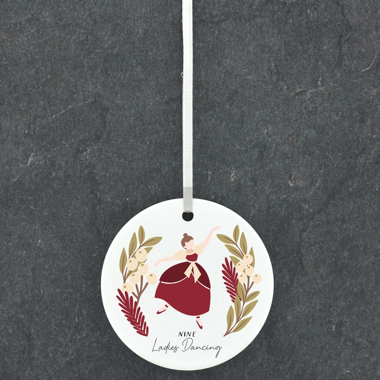 The Twelve Days Of Christmas Nine Ladies Dancing Illustration Ceramic Ornament