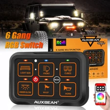 AUXBEAM 6 Gang AR-600 RGB Switch Panel bluetooth Control Relay Kit For Hummer H2