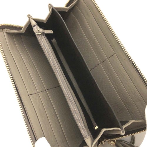 GUCCI Soho Entrelazado G Cuero Borla Cremallera Alrededor Cartera Larga Gris/6BE0252 - Imagen 5 de 8