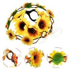 2PCS Wedding Festivals Floral Hair Band Adjustable Ribbon Sunflower Headband