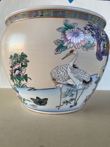 Chinese Export Ceramic Fish Bowl Planter 10” High X 13 1/2” Wide - Picture 6 of 12