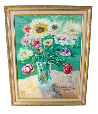 Floral Bouquet Still Life Oil Painting Signed Eric de Vienne 04