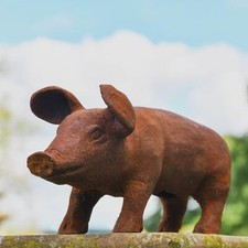 Deluxe Freestanding Pig Garden Sculpture - Cast Iron Outdoor Ornament