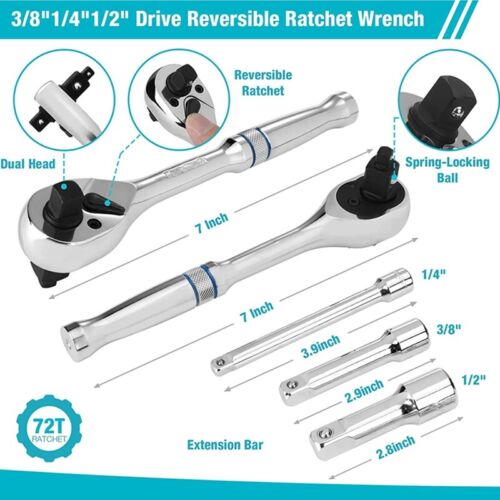 DURATECH 24Piece Socket Wrench Set 1/4" 3/8" 1/2" Drive Socket Set 20 Socket SAE - Picture 4 of 10