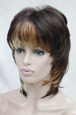 auburn copper red and blonde three tone short straight synthetic women layer wig