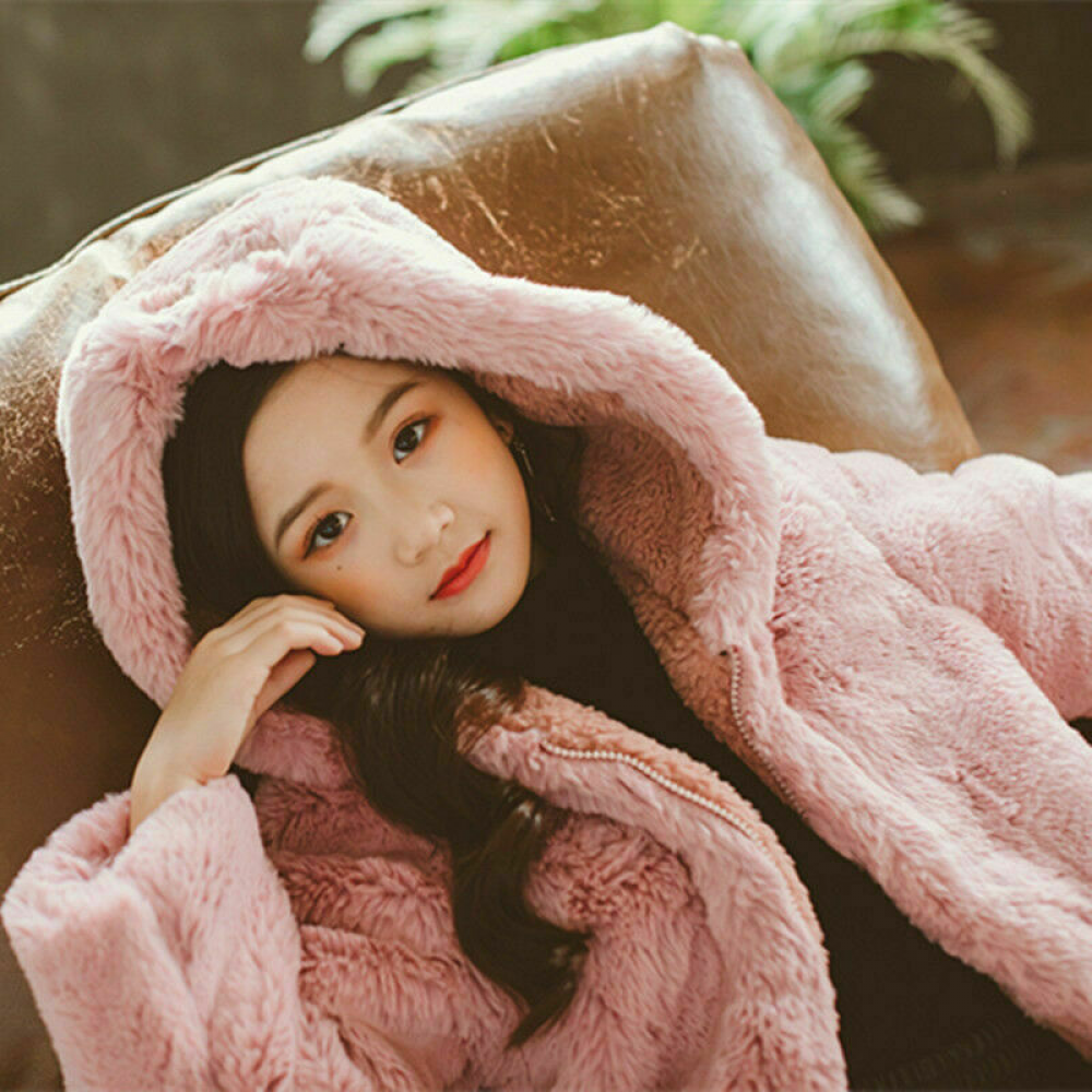 Girls Kids Faux fur Coat Hooded Warm Jacket Thick Overcoat Winter