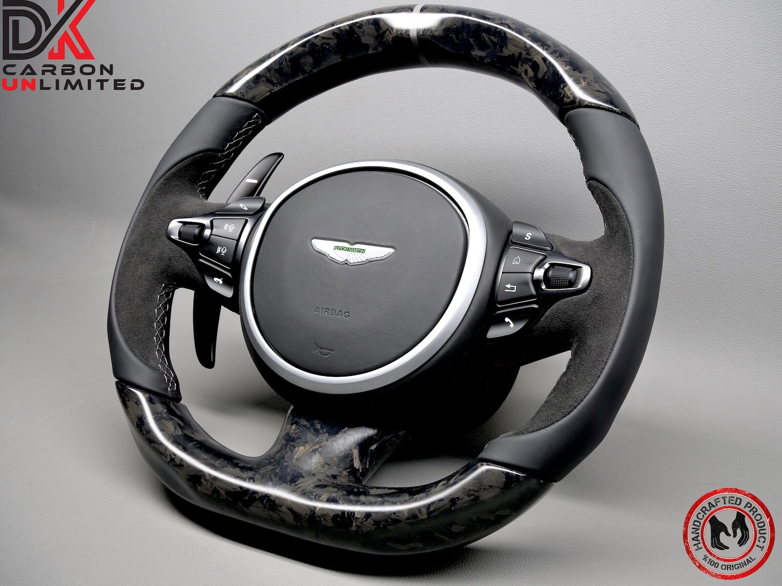 Aston Martin DB11 Vantage DBS Silver Ring Matte Forged Carbon Steering Wheel v3