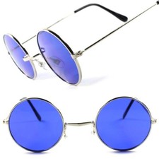Blue Lens Classic Vintage Retro 70s Mens Womens Hippie Lennon Round Sun Glasses