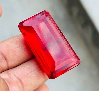 #ad 132 Ct Natural Certified Blood Red Ruby Emerald Cut Flawless Gems BIG SIZE $36.99