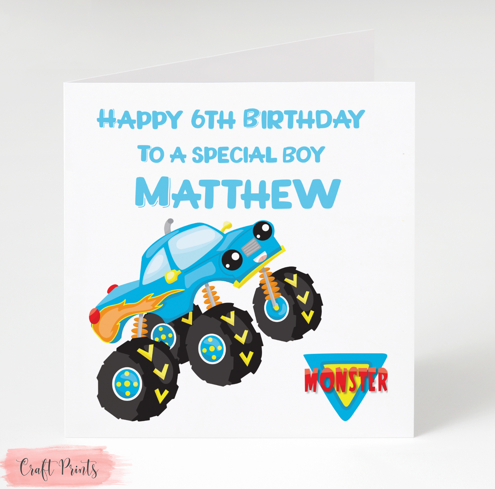 Personalised Blue Monster Truck Birthday Card Son Grandson Nephew 2nd 3rd 4th