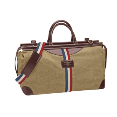 S.T. Dupont Iconic Beige Canvas & Brown With Leather Duffle Bag 