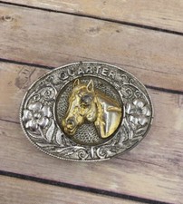 Vintage Floral Silvertone Goldtone QUARTER HORSE Decorative Belt Buckle