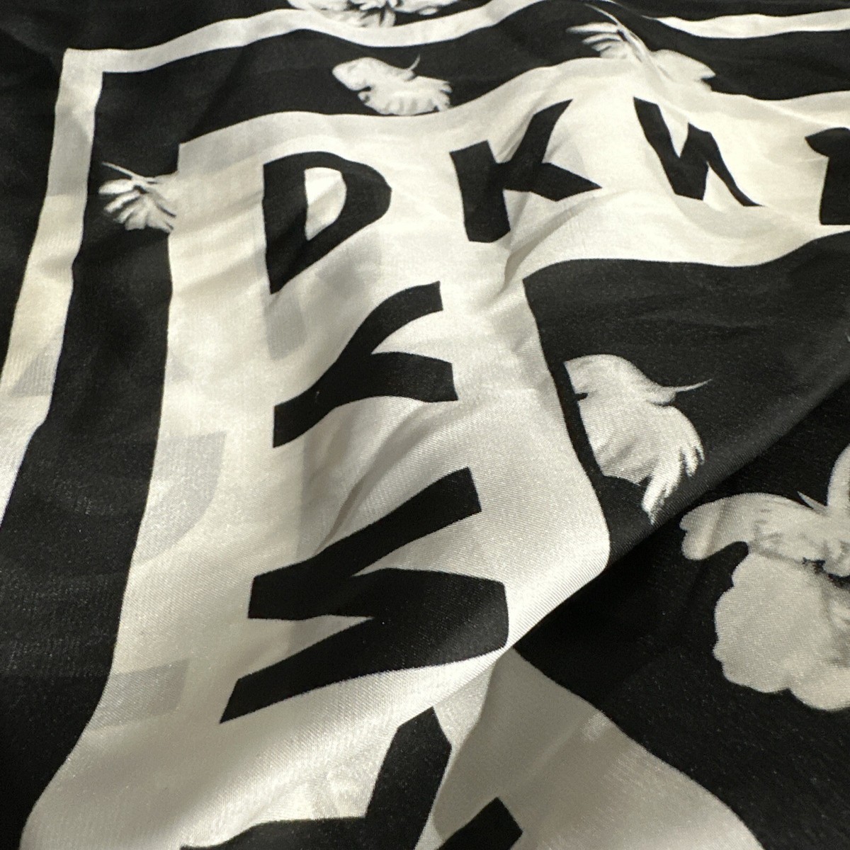 DKNY Black & White Floral Logo Scarf | eBay