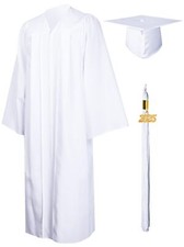 Matte Graduation Gown Cap Tassel Set 2025 for High School and Bachelor White ...