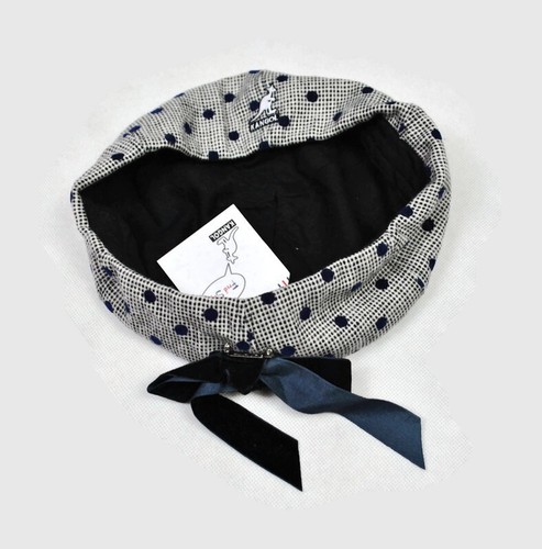 New Kangul Fred Segal Dotted Navy Woven Beret With Detachable Bow M - Picture 10 of 14