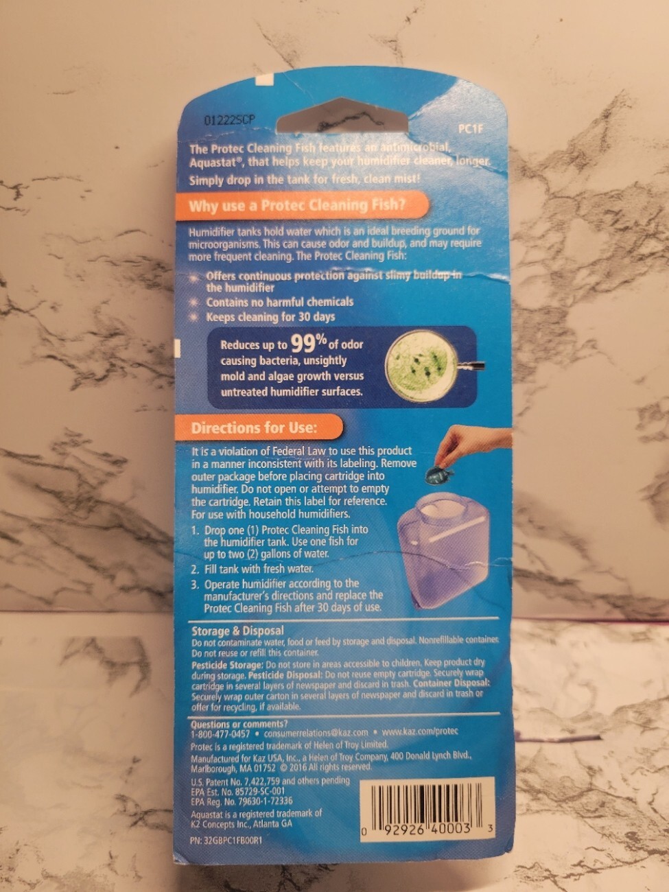 Protec Humidifier Cleaning Fish Drop In Kills 99% Odor Bacteria Teal Fish Sealed