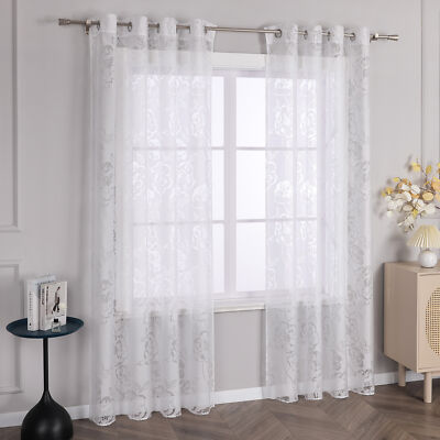 Gardinen Stores Volie Vorhang mit Ösen Ausbrenner Fensterschal Weiß Transparent