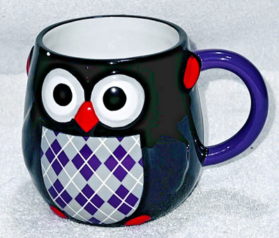 Harry & David Owl Coffee Mug/Cup Black/Purple Microwave/Dishwasher Safe