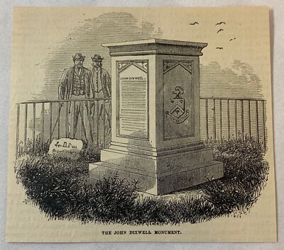 1876 magazine engraving~ JOHN DIXWELL MONUMENT Connecticut
