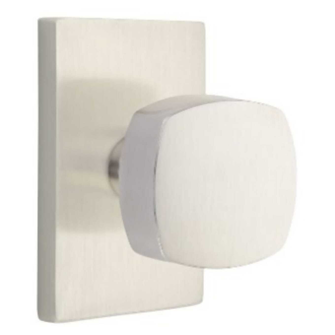 Emtek Freestone Modern Privacy Door Knob Set with Rectangular Rose in Satin Nickel-image