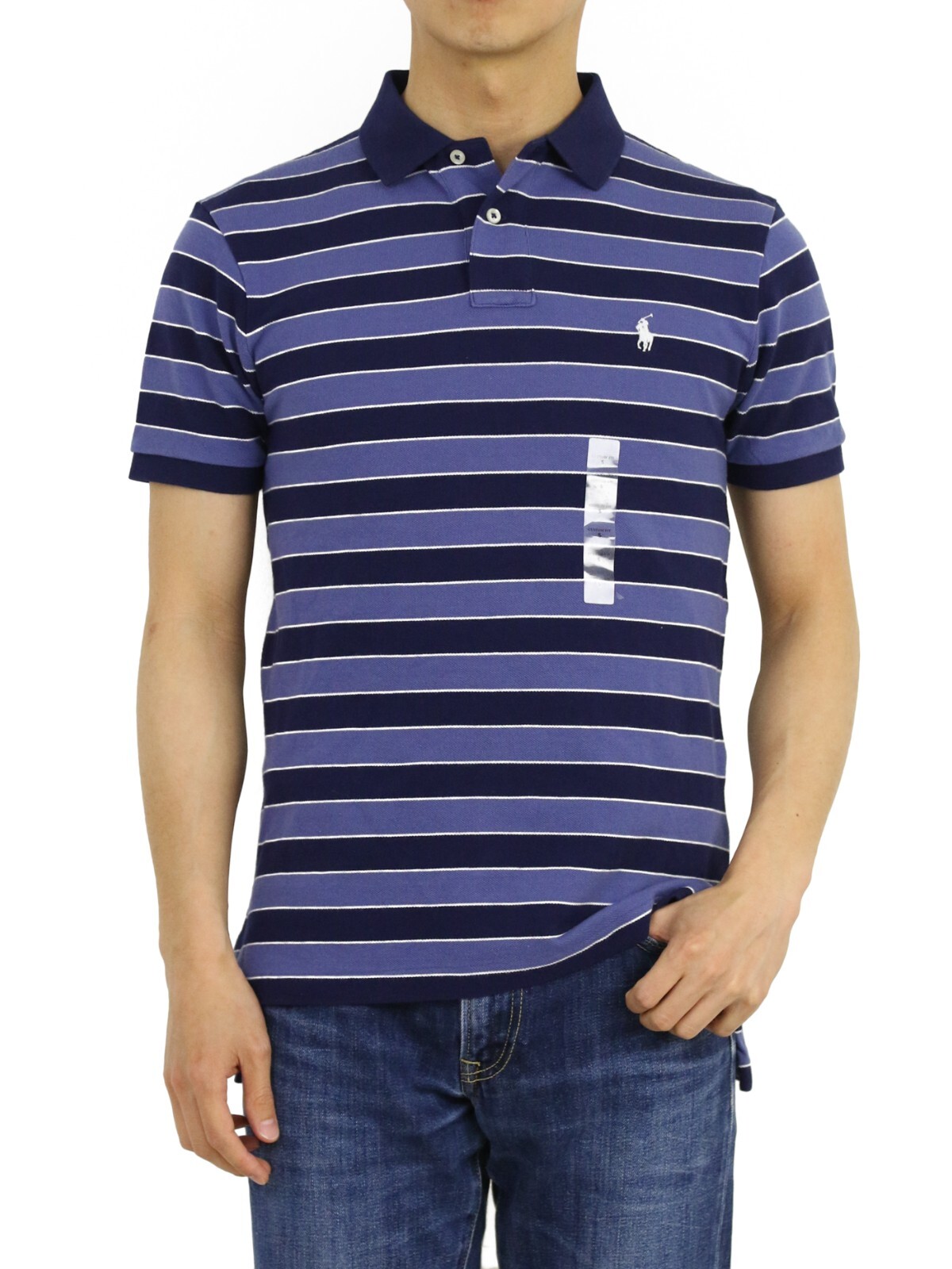 Рубашка поло Polo Ralph Lauren в полоску на заказ с рисунком пони - Темно-синий (белый)
