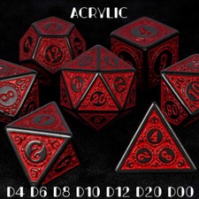 Poly DND Dice Set Red Polyhedral Die 7pcs D4-D20 Dungeons and Dragons D&D RPG