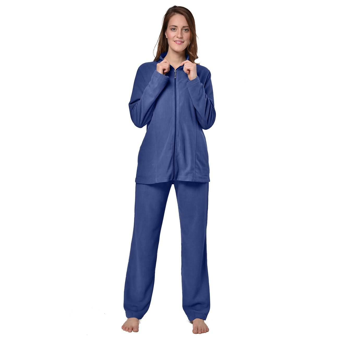Schlafanzug Damen Langarm Pyjama Hausanzug Reißverschluss Herbst Freizeitanzug