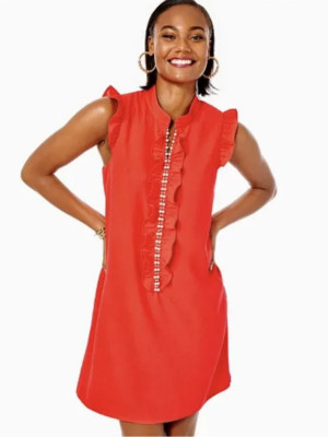 NWT LILLY PULITZER SIZE 8 ADALEE SHIFT DRESS *RUBY RED* EMBELLISHED GEM 