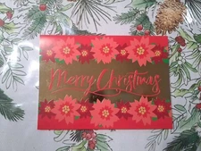 NEW Merry Christmas 8ct Boxed Christmas Cards Set Gold Pink Red Flowers